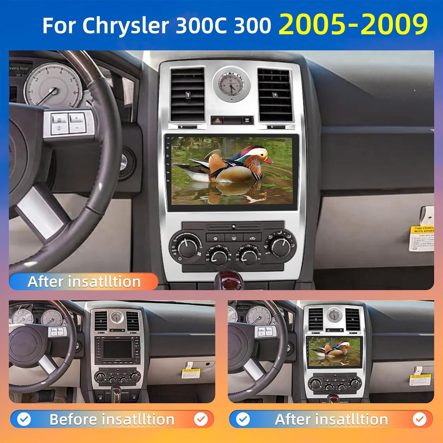 8 núcleos 4 + 64G Androd Car Stereo para Chrysler 300C 300 2005-2009 - Radio con Pantalla táctil de 9 Pulgadas con Carplay y Android Auto - WiFi GPS SWC DSP + Cámara de Seguridad y micrófono