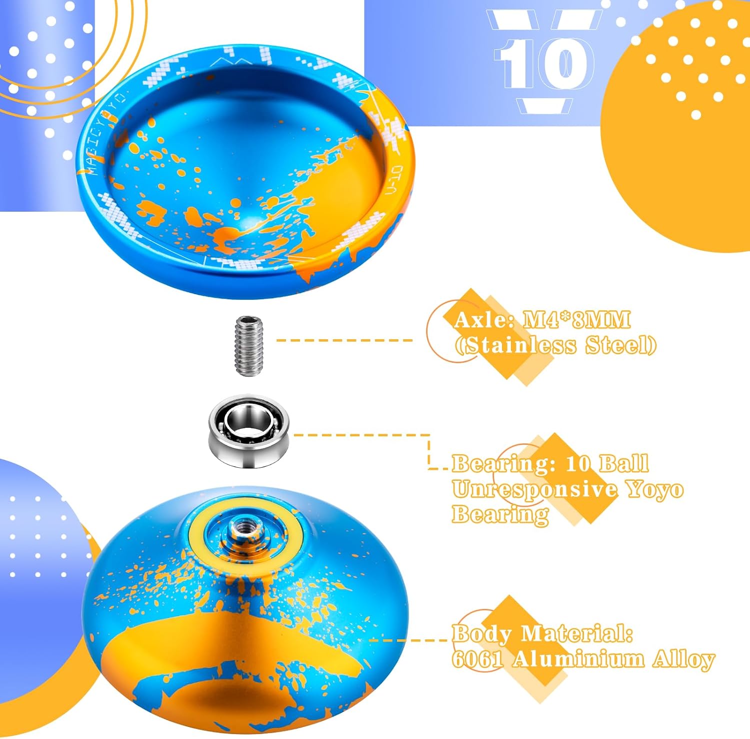 Yoyo Pro YOSTAR V10 – Métal, Double Mode (réactif / Non Réactif), Spin Doigt, Kit Complet Avec Cordes Et Sac – Pour Enfants Et Adultes