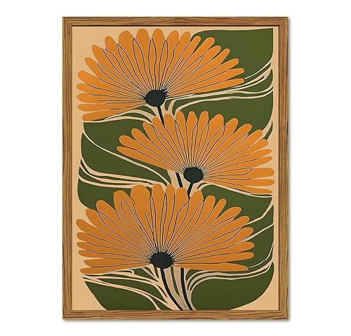 Framed Boho Floral Canvas Wall Art, Vintage Flower Pictures Wall