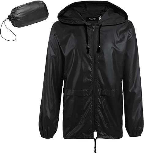 COOFANDY Chaqueta impermeable para hombre, ligera, impermeable, con capucha, equipo de lluvia, viajes, senderismo, ciclismo