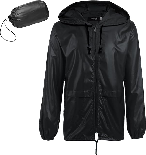 COOFANDY Mens Packable Rain Jacket Lightweight Waterproof Raincoat with Hood Outdoor Rain Gear Travel Hiking Cycling