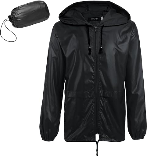 COOFANDY Mens Packable Rain Jacket Lightweight Waterproof Raincoat with Hood Outdoor Rain Gear Travel Hiking Cycling