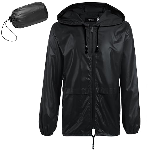 COOFANDY Mens Packable Rain Jacket Lightweight Waterproof Raincoat with Hood Outdoor Rain Gear Travel Hiking Cycling
