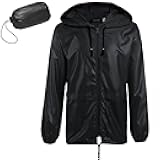 Mens Packable Rain Jacket Lightweight Waterproof Raincoat with Hood Outdoor Rain Gear Travel Hiking Cycling
