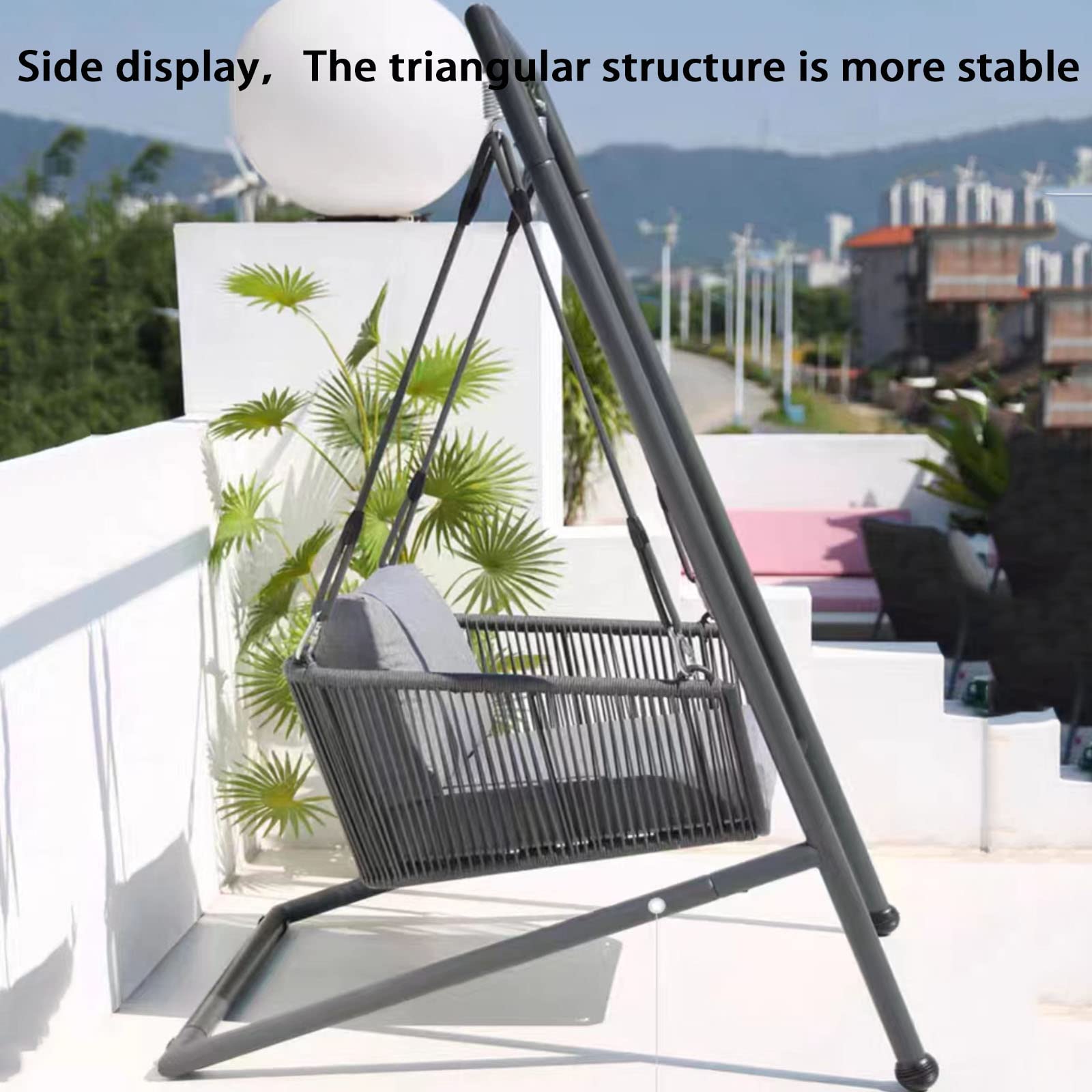 Altalena da esterno con cuscini e cuscino, sedia sospesa in metallo resistente per balcone, giardino e terrazza