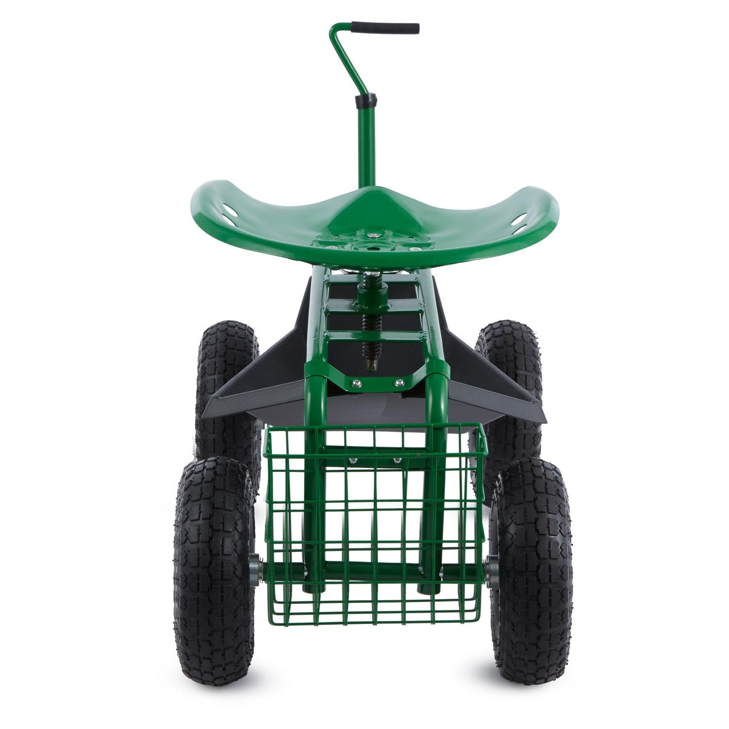 Waldbeck Park Ranger Silla de Jardín Verde (neumáticos grandes, compartimiento práctico, asiento giratorio de altura regulable, capacidad de carga hasta 130 kg)