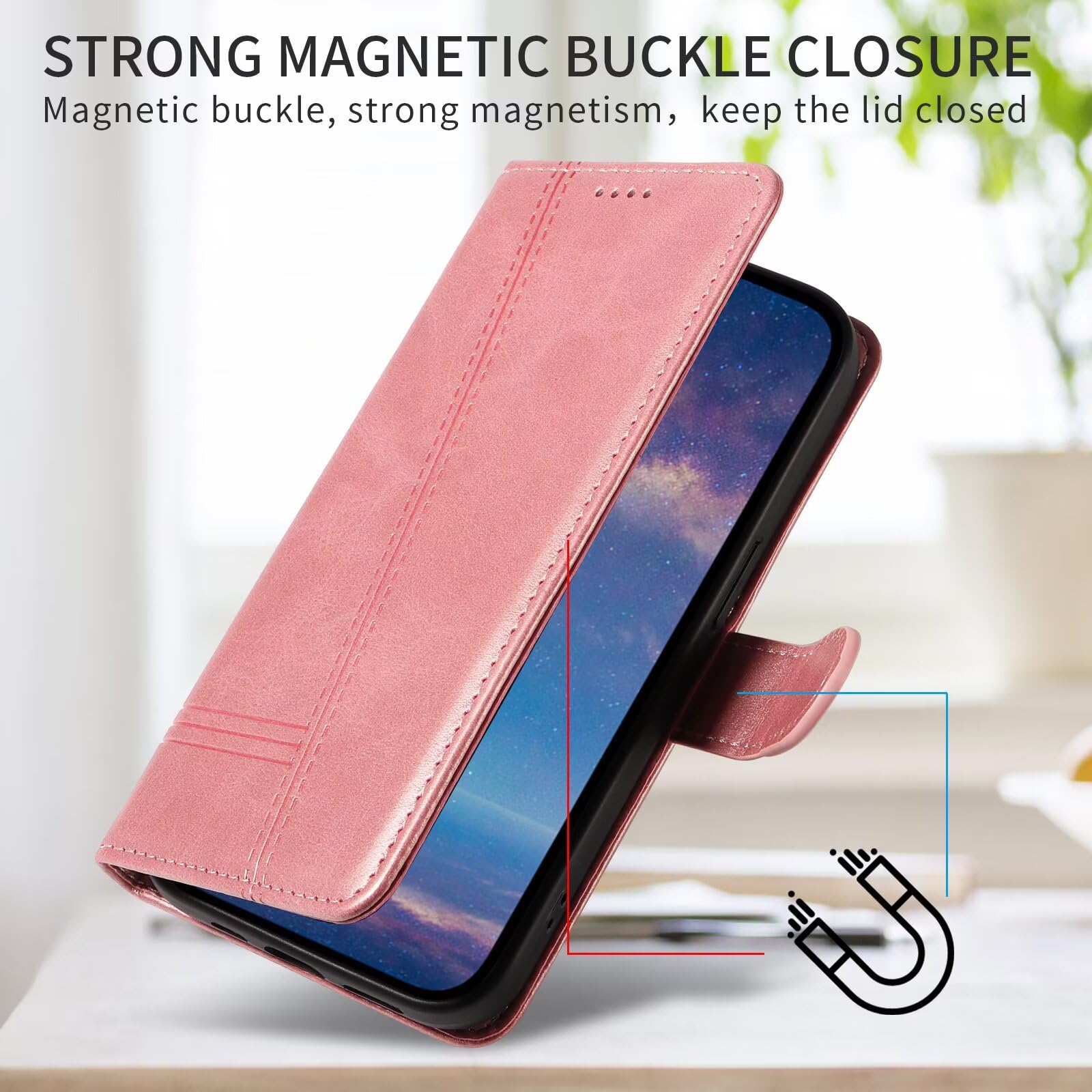 Shingtomua For Motorola Moto G05 / G15 / E15 Case Wallet With Card Holder Kickstand Magnetic Soft Leather Flip Fold Cover For Moto G05 (Pink - View #9