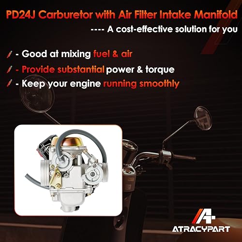Miniatura 4 de PD24J Carburador de 0.945 in para GY6 125cc 150cc 152QMJ 157QMI Motores de 4 tiempos Estrangulador eléctrico motocicleta Scooter con filtro de aire