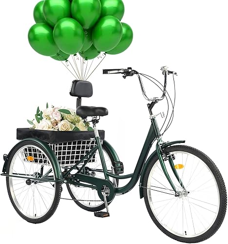 Miniatura 23 de Triciclo para adultos de 24/26 pulgadas, 7 velocidades, triciclos de montaña de 3 ruedas, bicicletas de tres ruedas con cesta y asiento de respaldo