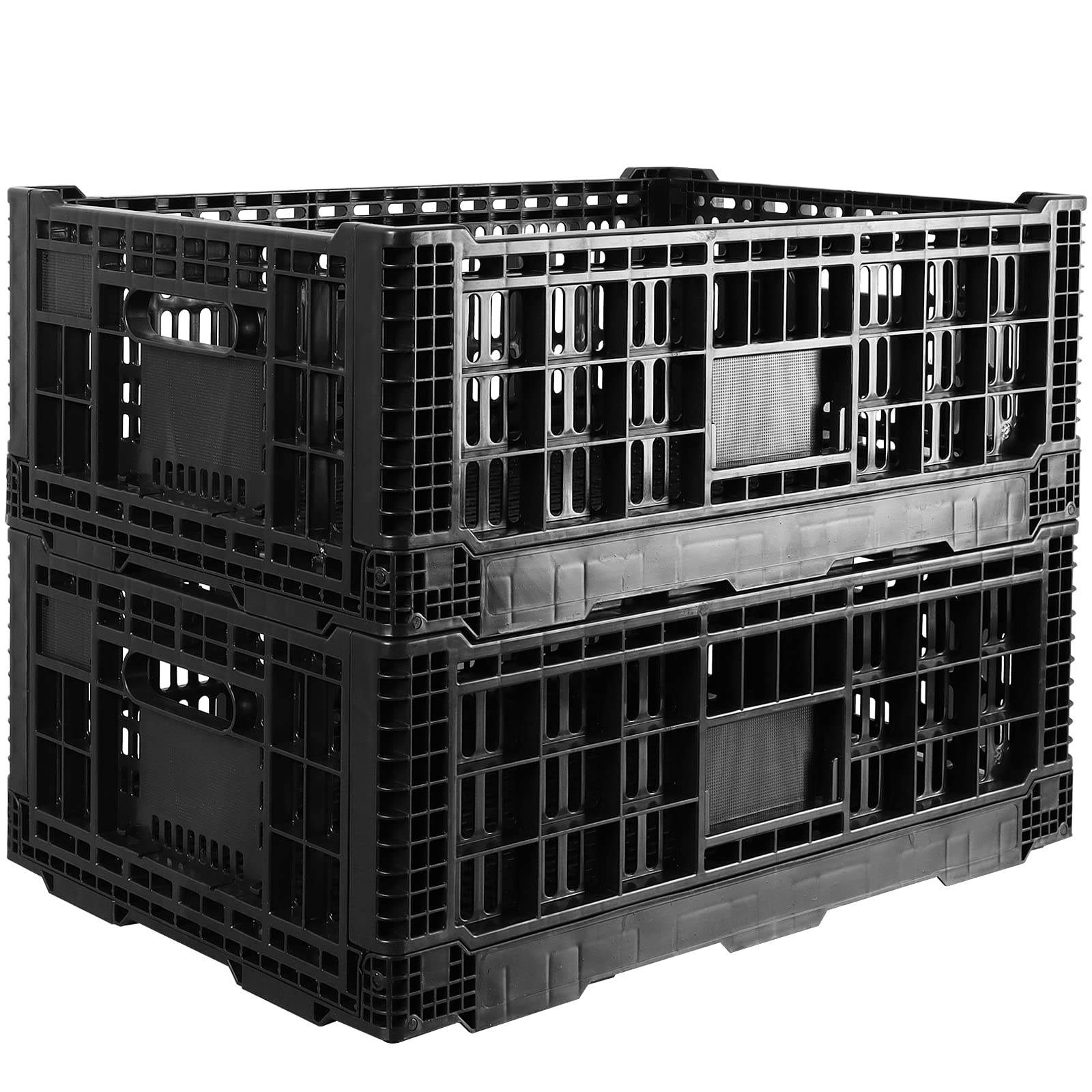 Collapsible Storage Bin Containe，52 Liter Transferheavy duty plastic storage box,milk crates heavy duty Transit storage of various items black (2)