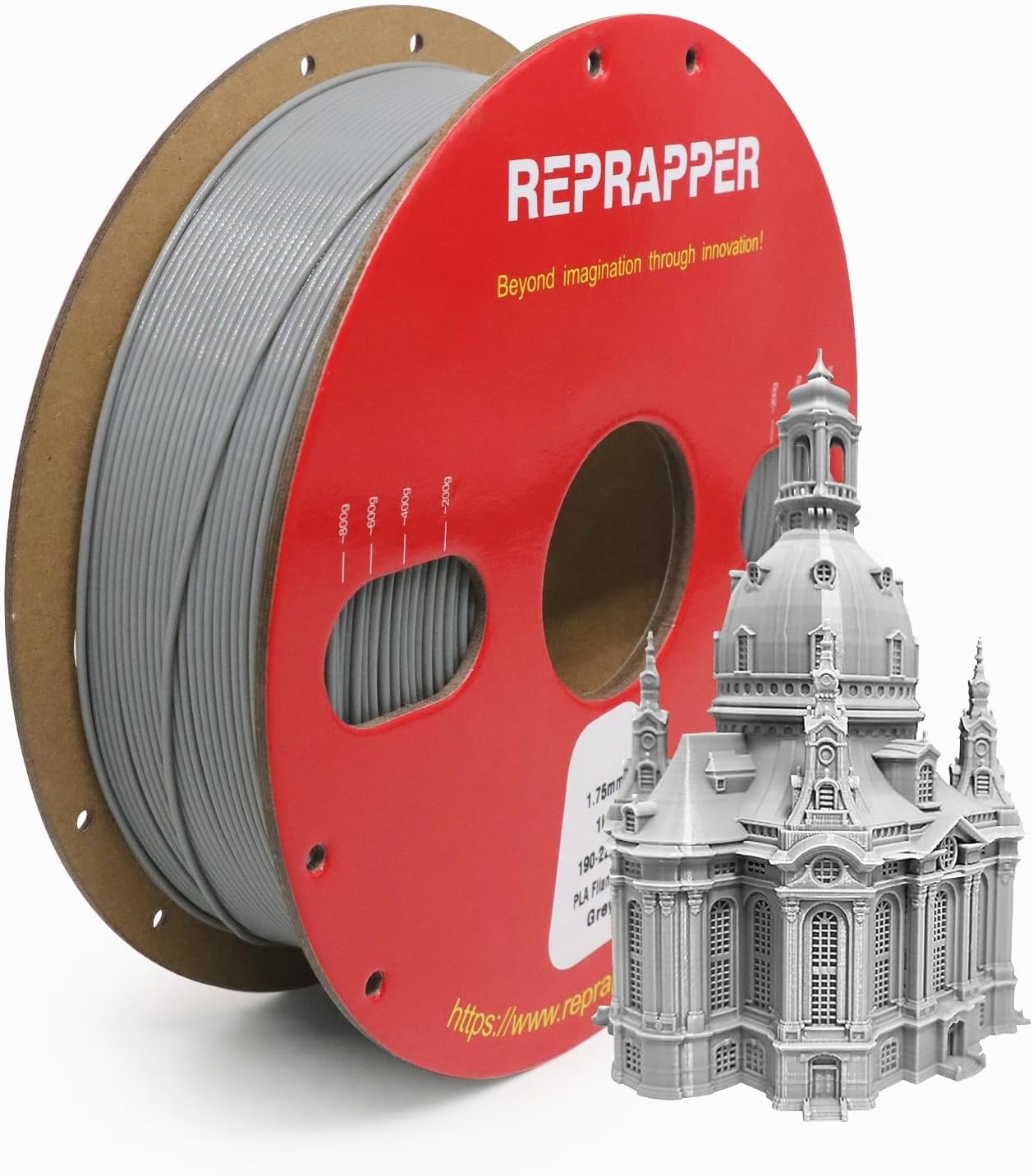 Reprapper Gray Carbon Fiber Filament, Toughness PLA Filament 1.75mm (± 0.03mm