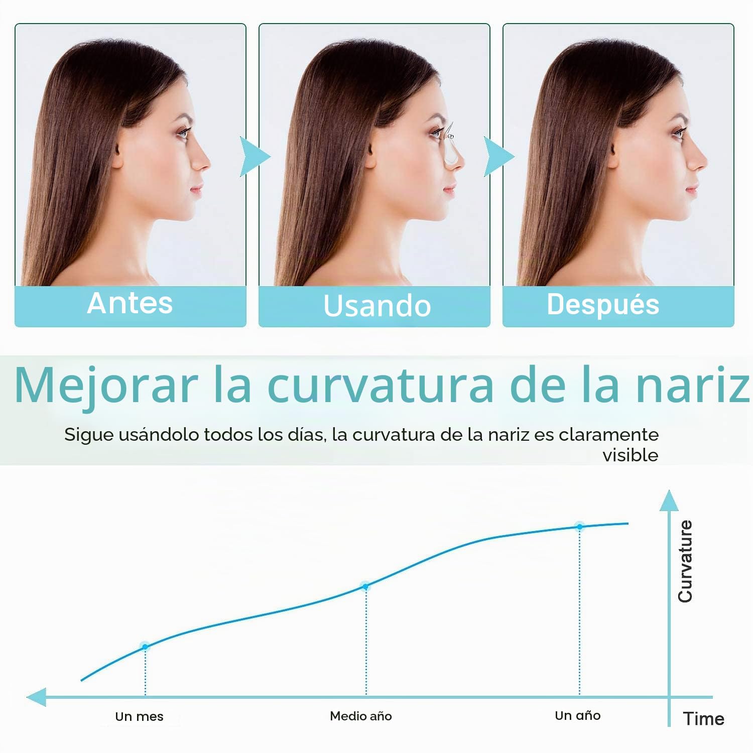 Corrector de Nariz, 2 Pinzas Moldeadoras Sin Dolor de Silicona Para Levantar y Estirar el Puente Nasal Sin Cirugía - Herramienta de Belleza