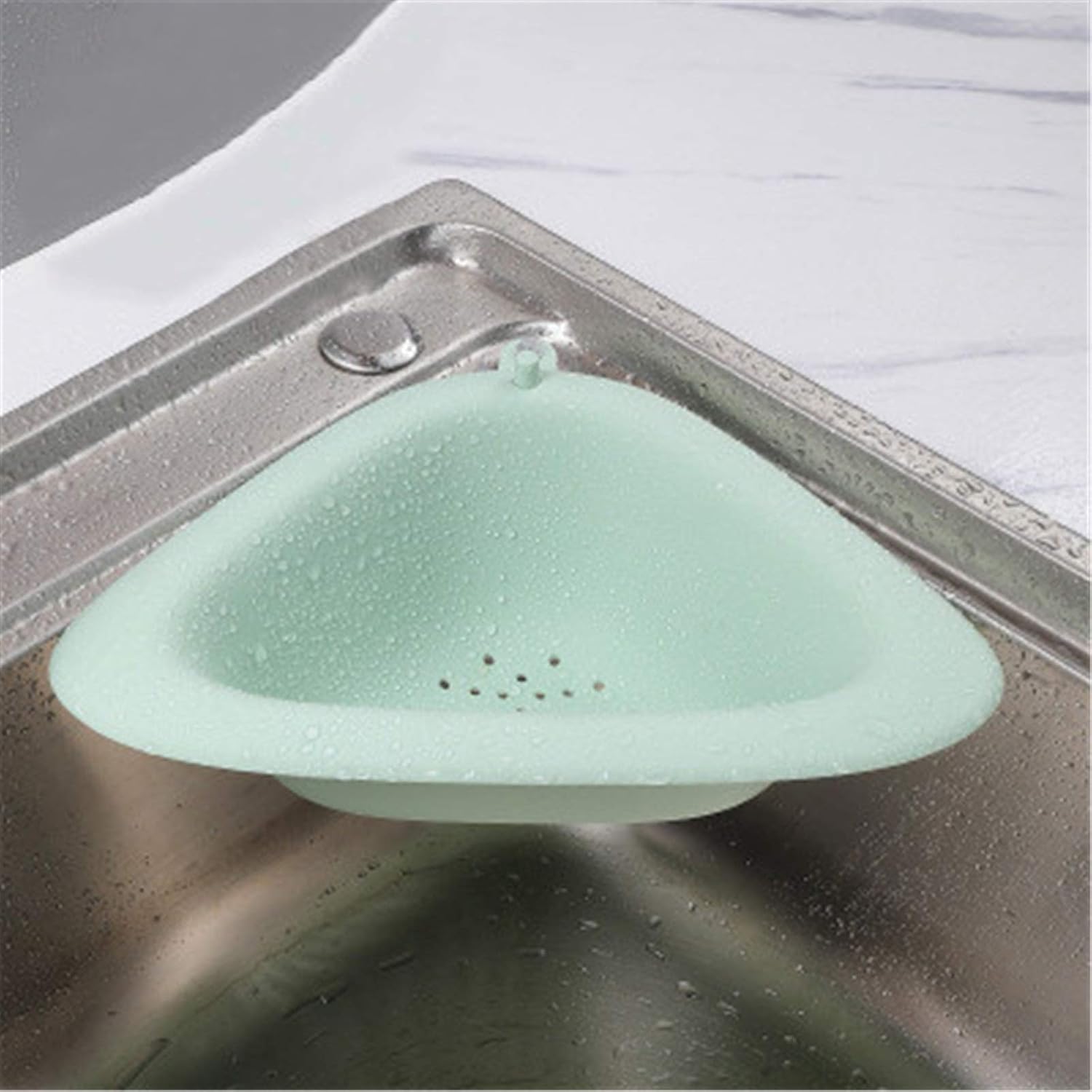 Kitchen Drain Basket Triangular Drain Basket Suction CupFfilter Basket Fruit and Vegetable Storage Basket Kitchen Storage Basket Easy to Clean (Color : Light Green Size : 27.3x10x8cm)