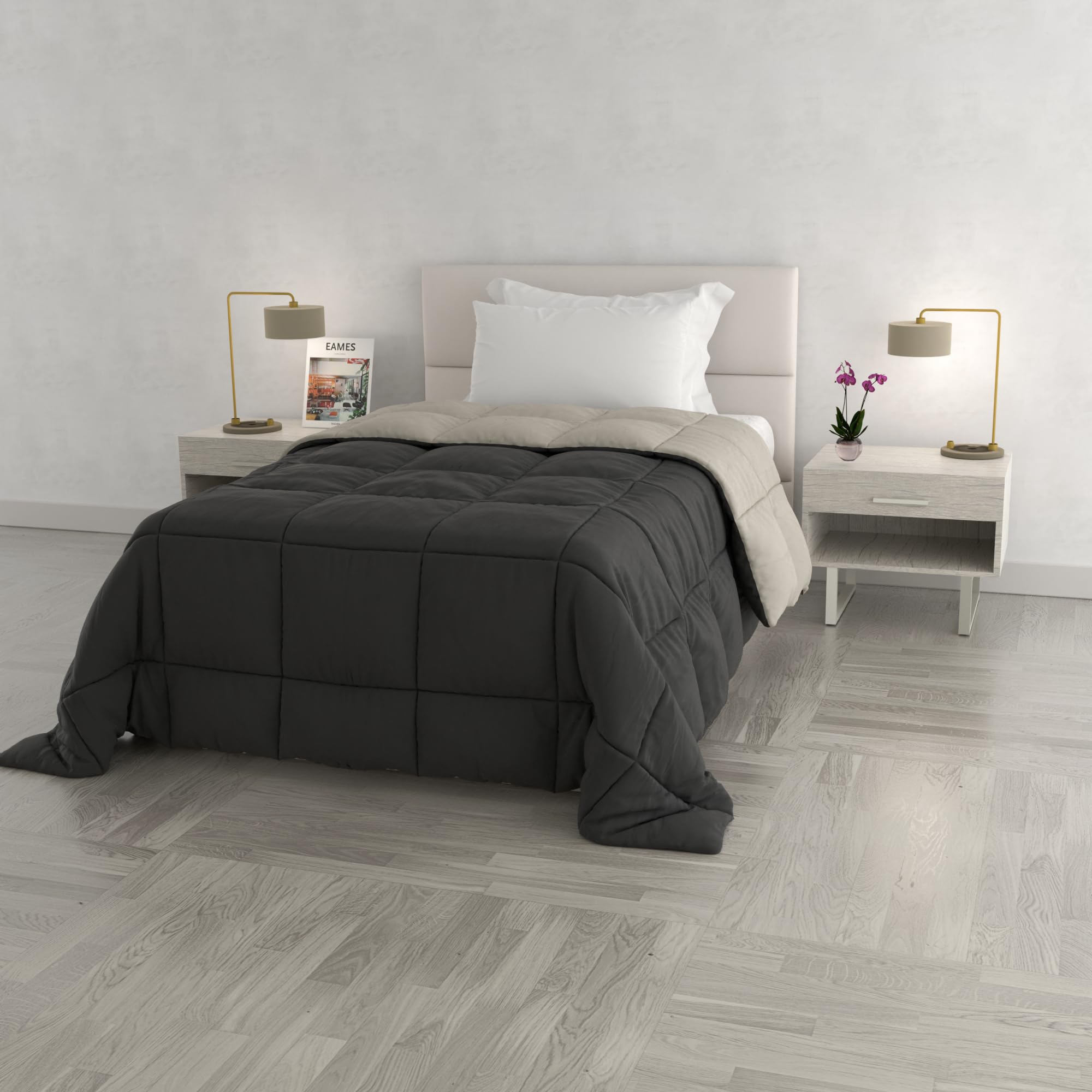 Italian Bed Linen Winter Quilt Elegant,170 x 260 cm,Light Gray/Dark Gray