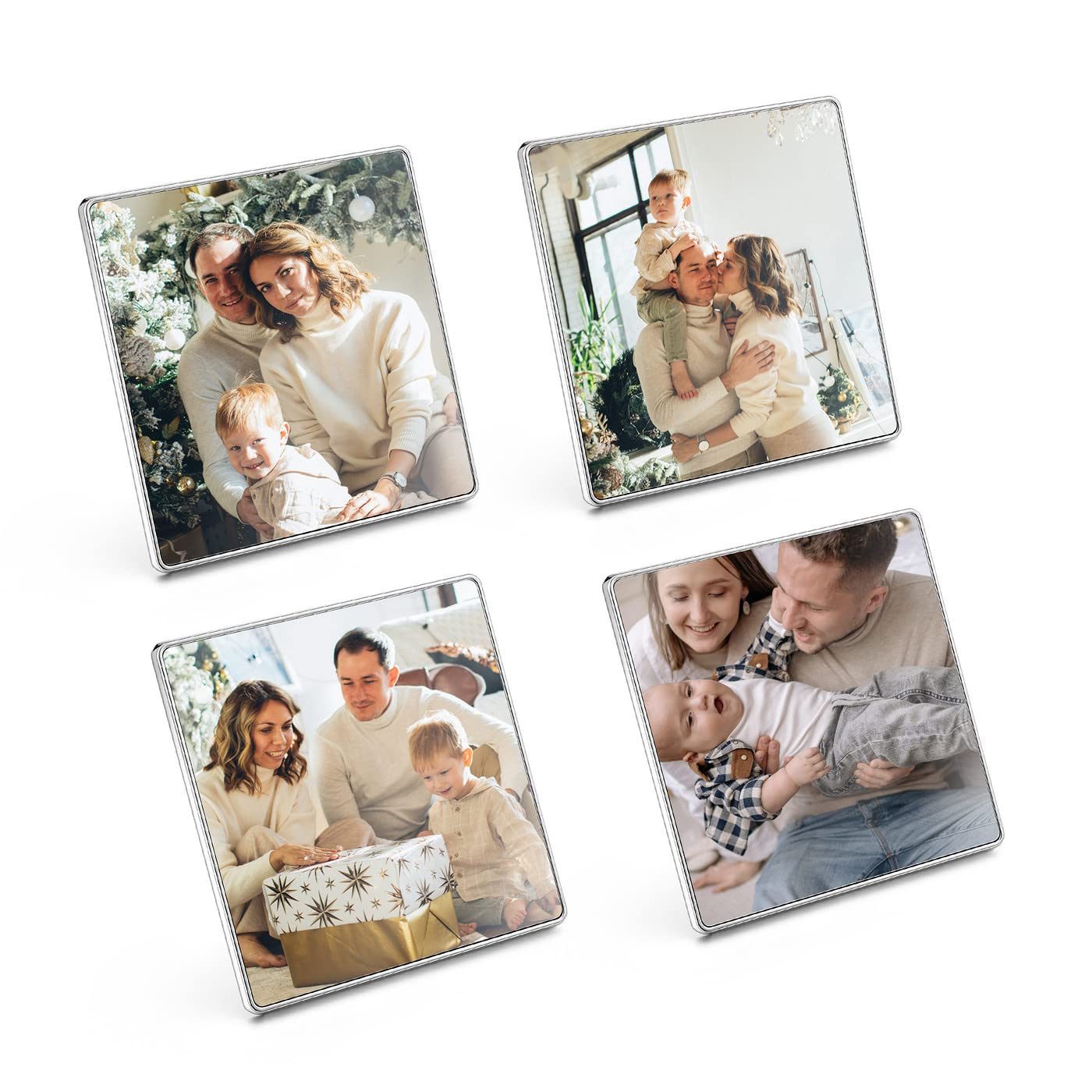 BOPREINA Personalized Picture Magnetic Picture Frames for Refrigerator Magnetic Full Color Custom Photo Frames for Fridge Cute Decorative Magnets Office Kitchen Magnets Square 4pcs