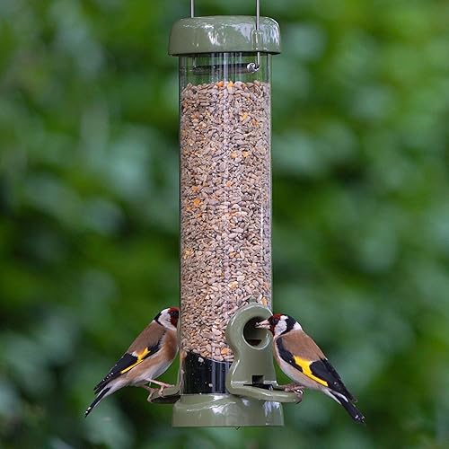Miniatura 4 de Flo Lifetime - Comedero para pájaros fácil de limpiar para semillas con tubo ancho, metal, verde, pequeño FLL-S1G