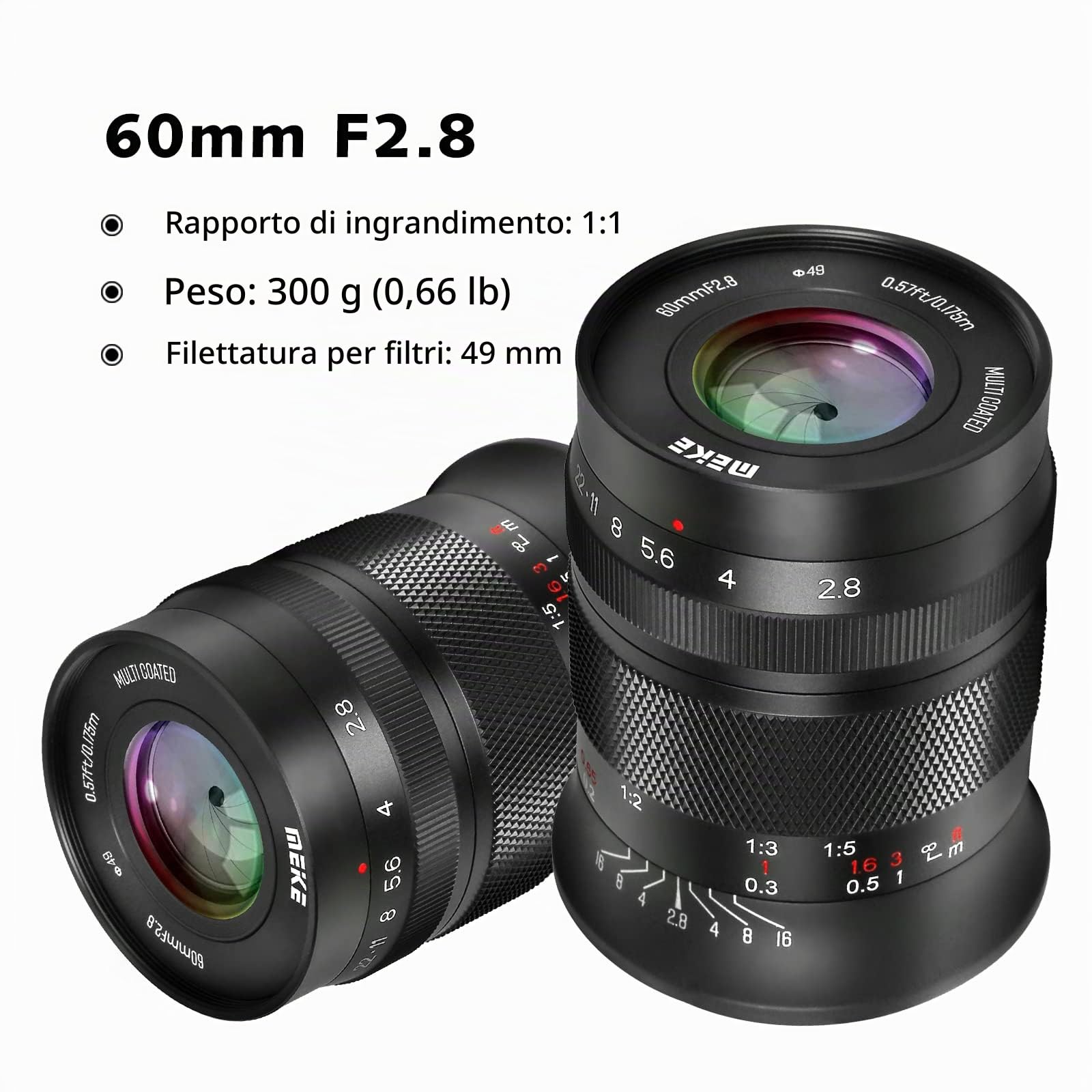 Meike 60 mm f2.8 Grande Apertura APS-C Frame Macro Manuale Focus Prime Obiettivo Fisso Compatibile con Nikon Z Mount Fotocamere Z50, Z5, Z6, Z7 in modalità APS-C