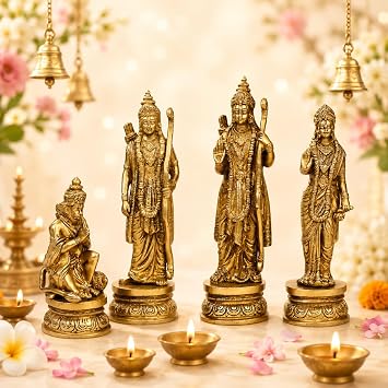 ARTVARKOTM Ram Darbar Brass Statue Shree Ram Ji Sita Laxman Hanuman Home Office Decor Puja Idol Murti for Mandir Temple Gift Height 9 Inches.