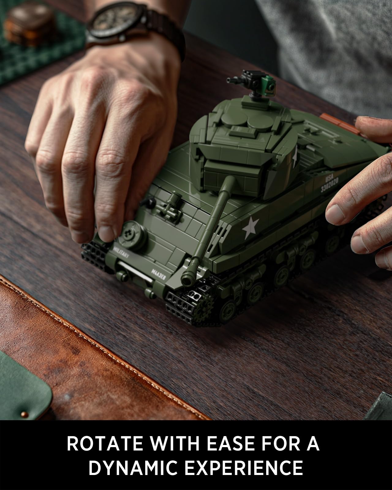 Nifeliz Sherman M4A3E8 zestaw do budowy czołgu, wojskowy zestaw modelarski dla dorosłych, prezent dla mężczyzn miłośników wojskowości (860 części, NF10313)