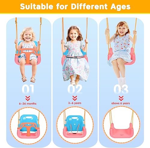 Miniatura 5 de Juego de columpios 3 en 1 para niños pequeños, columpio plegable con soporte, para interiores y exteriores, columpios multifuncionales para patio