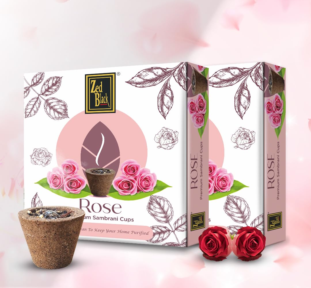 Zed Black Rose Premium Sambrani Cups Sambrani Dhoop Cup Box – Long Lasting Pleasing Aroma Dhoop Cone for Puja for Everyday Use – Pack of 2 (2)