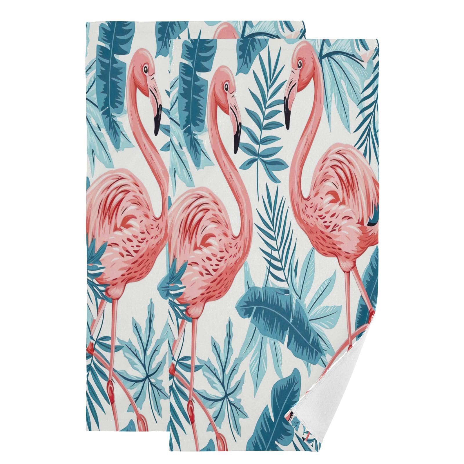 Flamingo Palm 2 Pack Bath Towel Set,Super Absorbent,Soft Hand Towels Set Lightweight Quick Drying Fingertip Bath Towels for Bathroom,Toilet,Kitchen 14x28 Inch