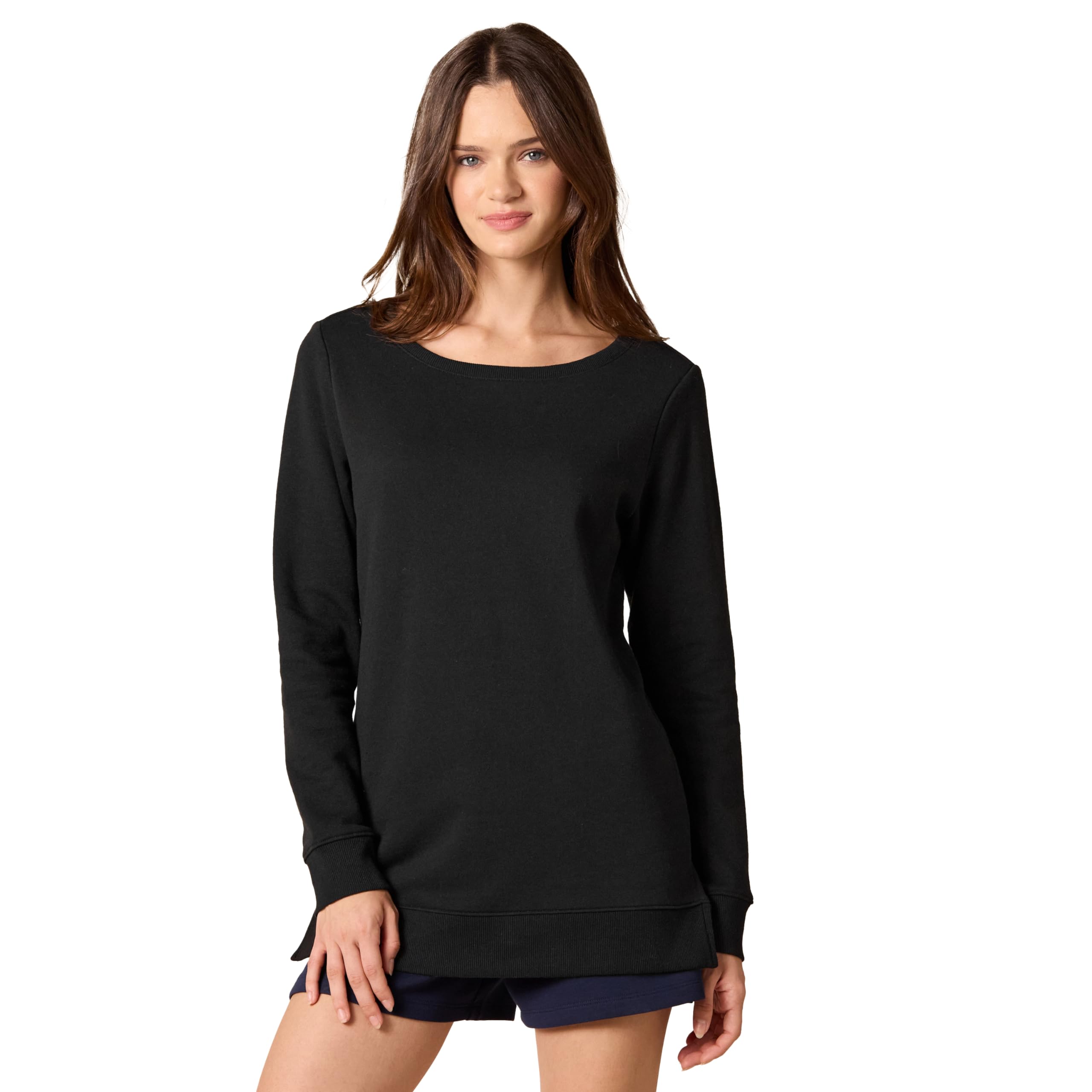 Women's Open-Neck Loose-Fit Fleece Tunic Sweatshirt