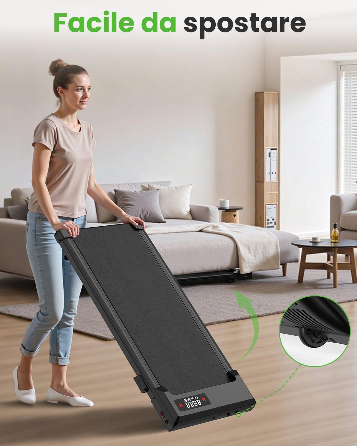 Tapis Roulant Elettrico Pieghevole Salvaspazio, Velocità Regolabile 1-8Km/H, Walking Pad 2.5HP, Nessuna installazione richiesta, Salvaspazio, Telecomando (​​Cintura di corsa 85 cm​​)