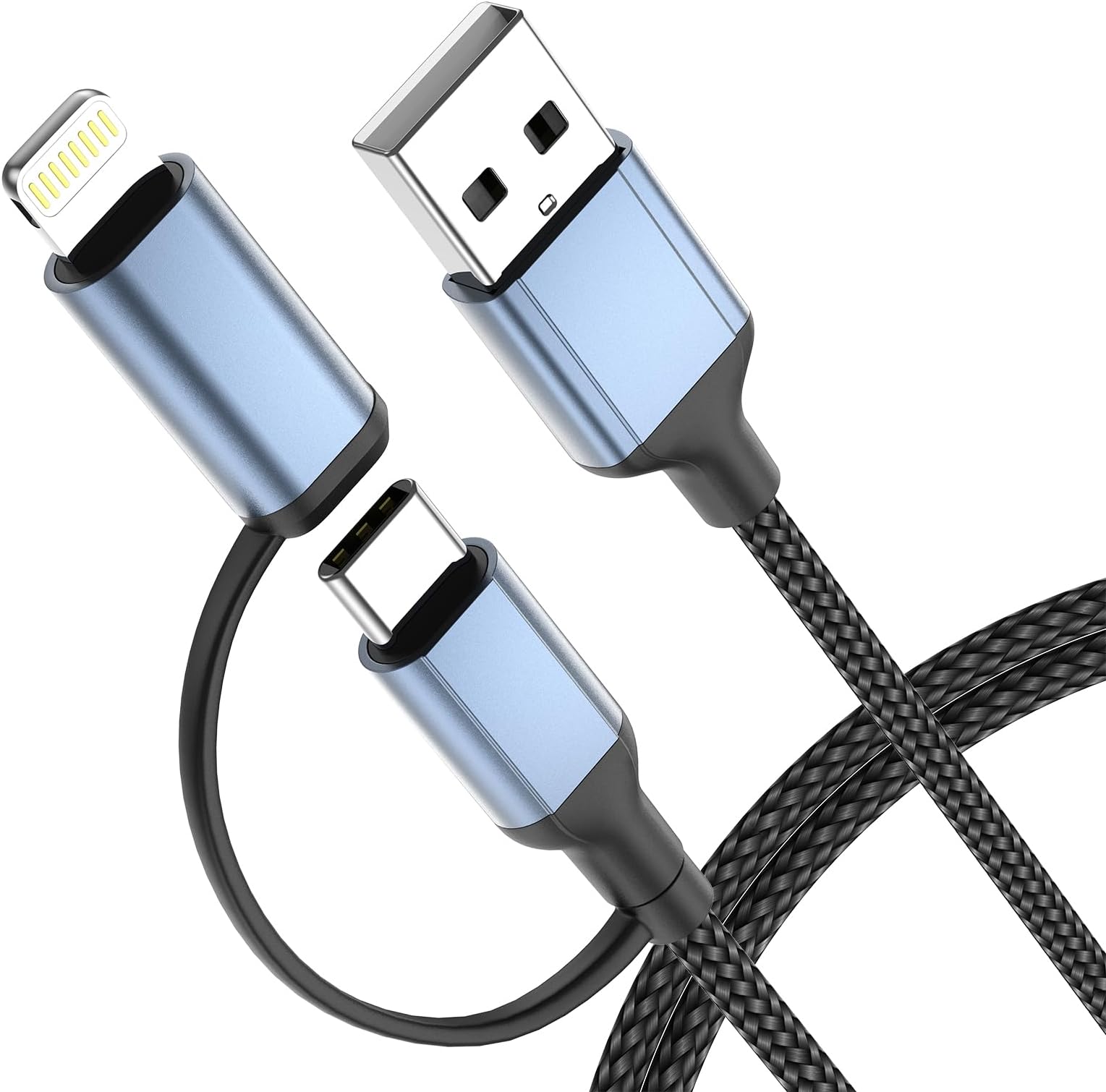 USB to USB C and Lightning Cable 2 in 1, 5ft USB C Charger Cable Apple Car Play iPhone 15 Car Charger Cord Fast Charging USB Cord for iPhone 15Plus 14 13 12 Pro Max, iPad, Samsung, Google, Moto G53