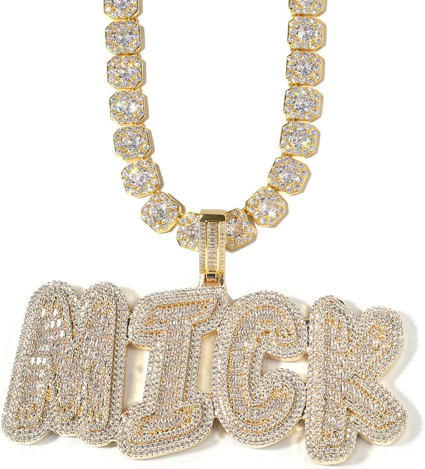 Custom Chain for Men Iced Out Pendant Custom Name Necklace Personalized Letter Necklace with Rope Chain Name Plate Necklaces Hip Hop Necklaces Birthday Gift for Women Men