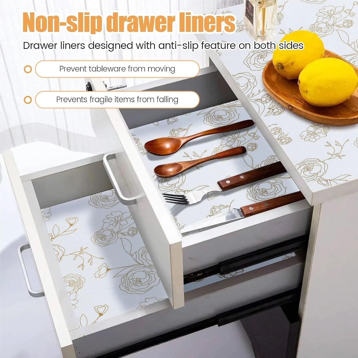 Shelf Liners Drawer Liner Non Adhesive Strong Grip Cabinet Shelf Waterproof Slip Kitchen EVA Refrigerator Mat Reusable(2Pcs 30x600cm)