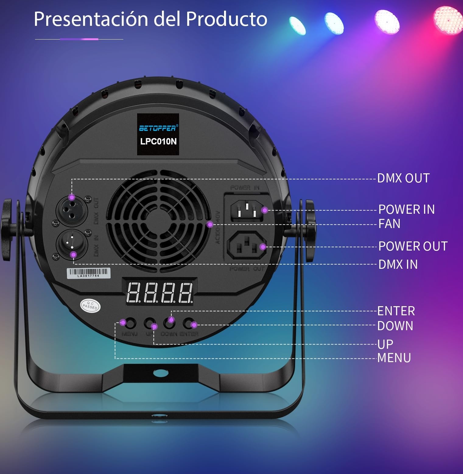 Luz PAR LED 54 * 4W, Betopper Luz Escénica Profesional RGBW 4en1, 5000 Lumen Alto CRI 90, Iluminación para Fiestas, DJ, Discoteca, Fotografía, Bodas y Eventos (1)