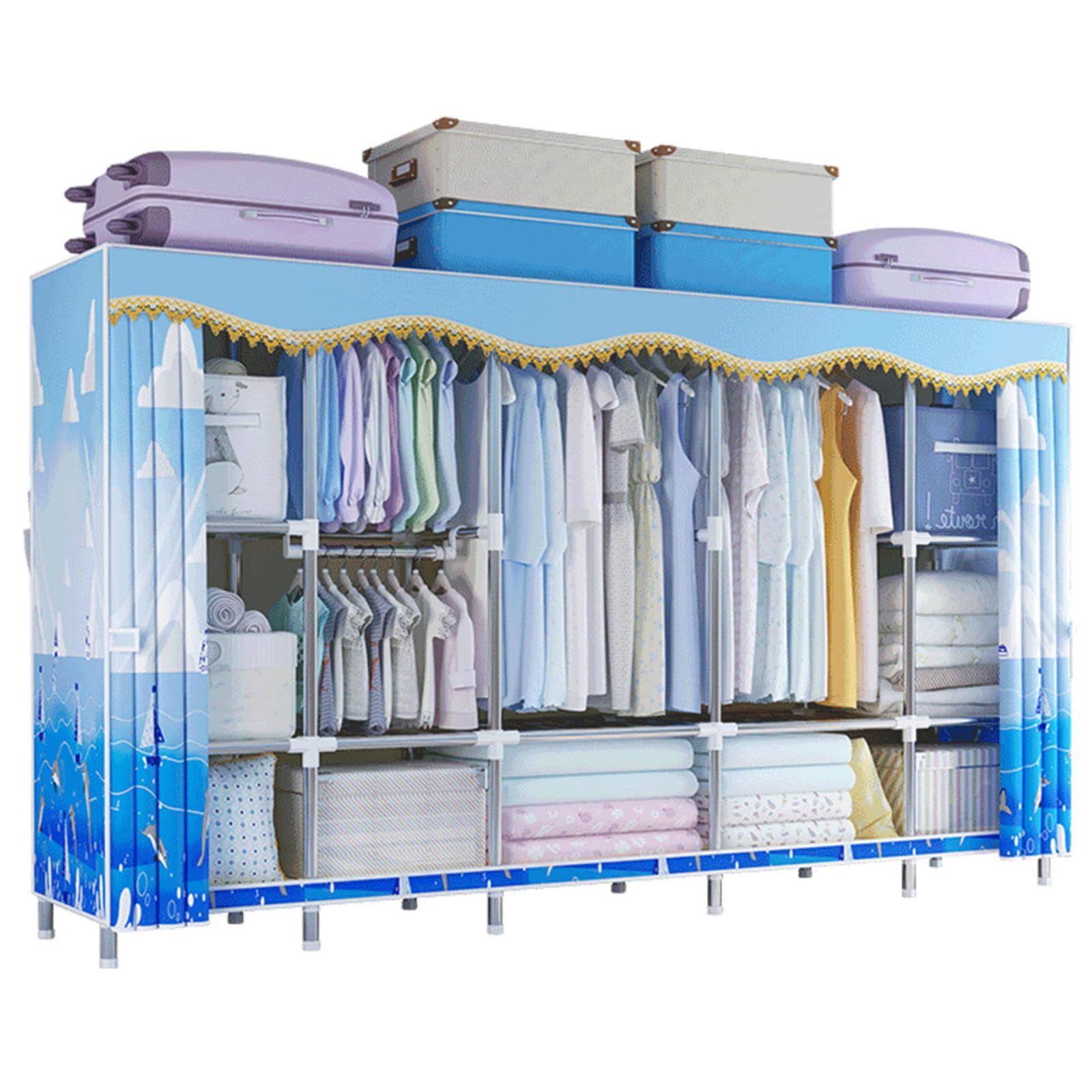 Heavy Duty Tragbarer Kleiderschrank Mit Hängestange Und Regalen, Faltbarer Stoff-Gefüge-Aufbewahrungsschrank-Organizer Für Schlafzimmer Flur-Schlafsaal, Platzsparendes Design Einfache Montage Keine We