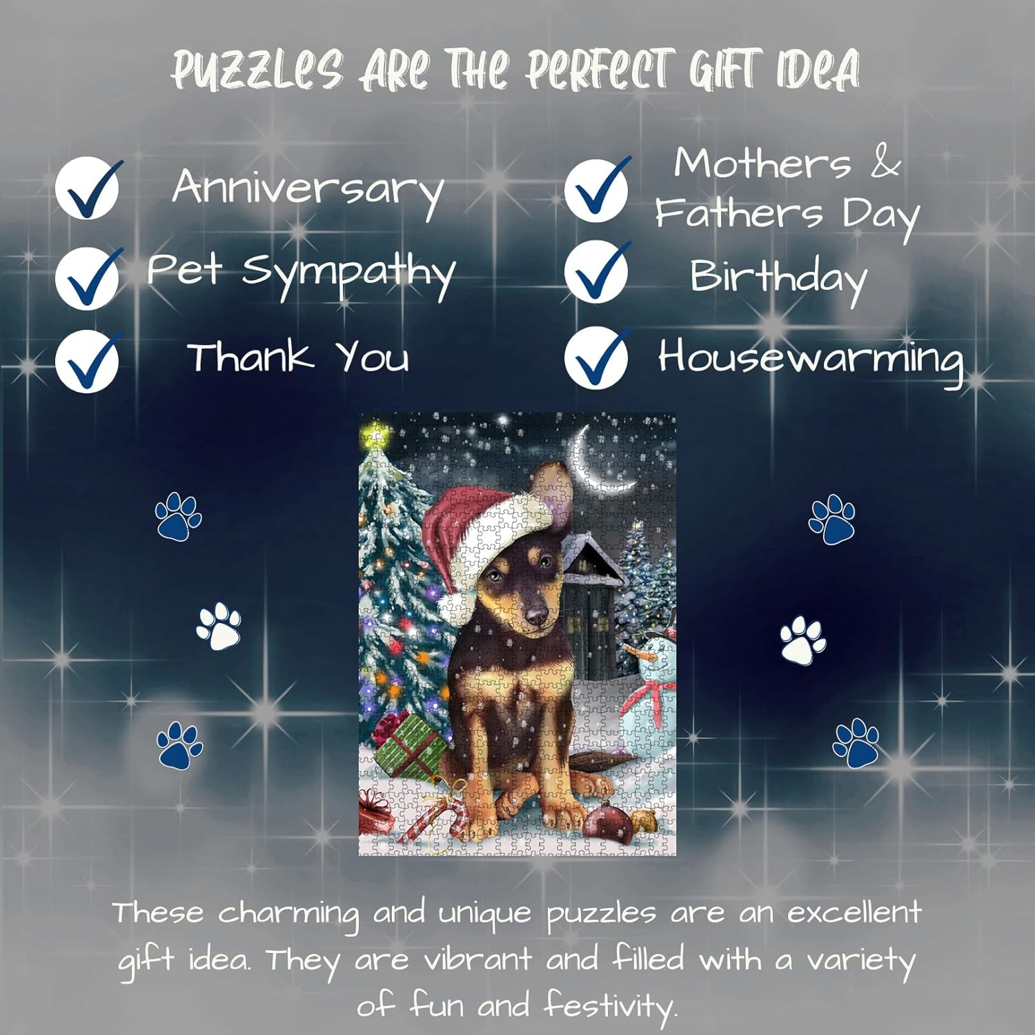 Have a Holly Jolly Christmas Australian Kelpie Dog Jigsaw Puzzle for Adults - Animal Printed Interlocking Puzzle Game Artwork - Gift for Dog Lover's - 1000 Pcs 20"x30", PZLE58324
