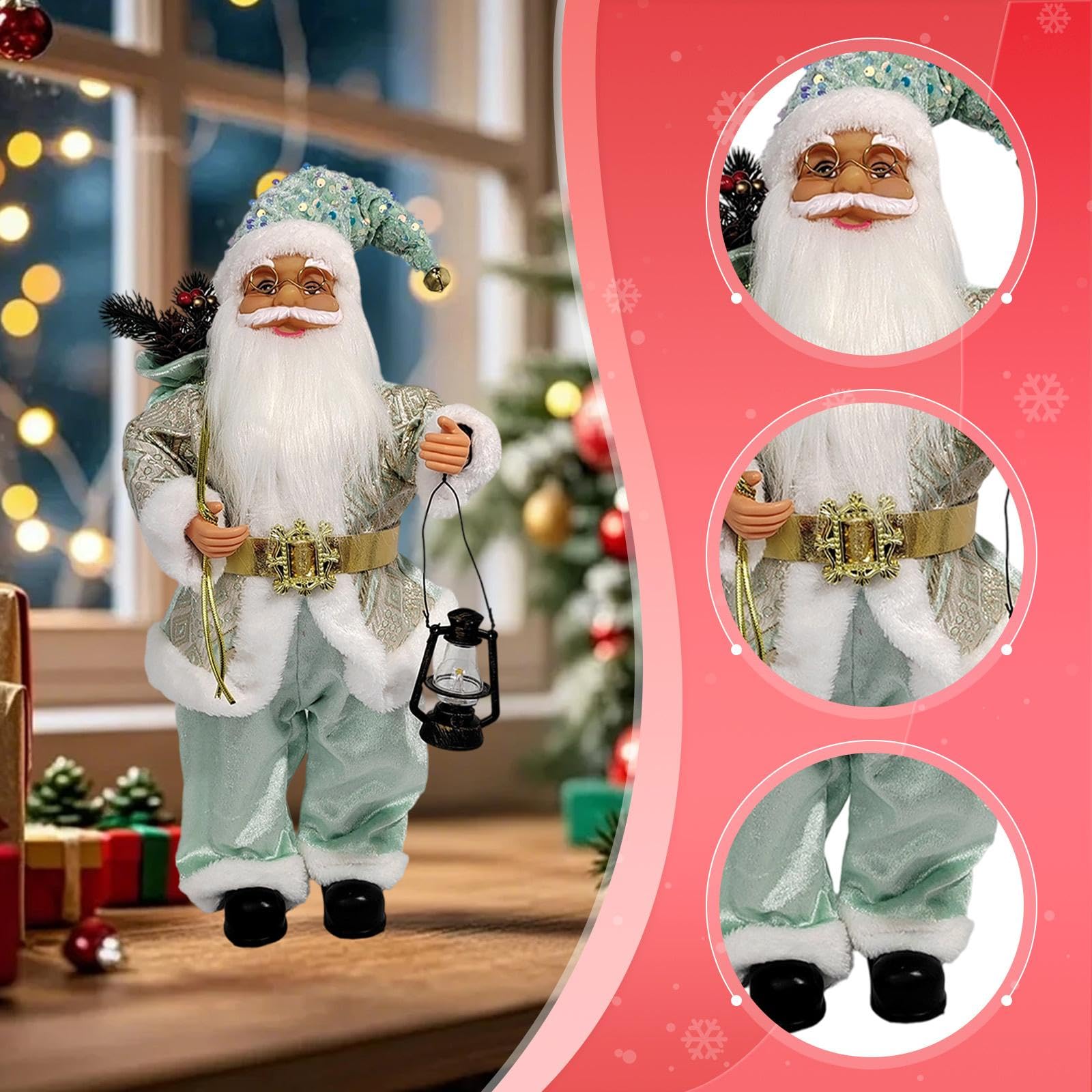 Santa Man Doll Muñeco Navideño de Tela con Traje Tradicional Figura Decorativa Coleccionable para Mesa Adecuado para Sala de Estar Dormit, Verde, Individual