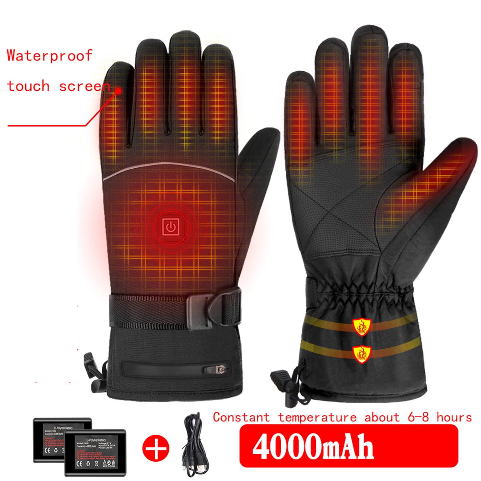 CHEWYNP Guanti Riscaldati Elettrici Ricaricabili - Guanti Riscaldati A Batteria 3.7V per Uomo Donna, Guanti Riscaldati A Batteria Guanti Guanti da Sci Guanti Touchscreen Impermeabili Scald