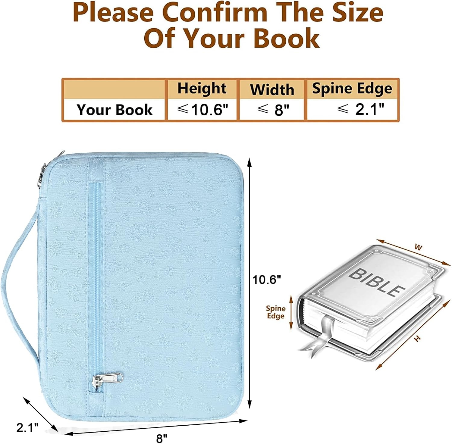Octsky Bible Cover Carrying Book Case Church Bag Bible Protective with Handle and Zippered Pocket, Floral Blue - Image 4
