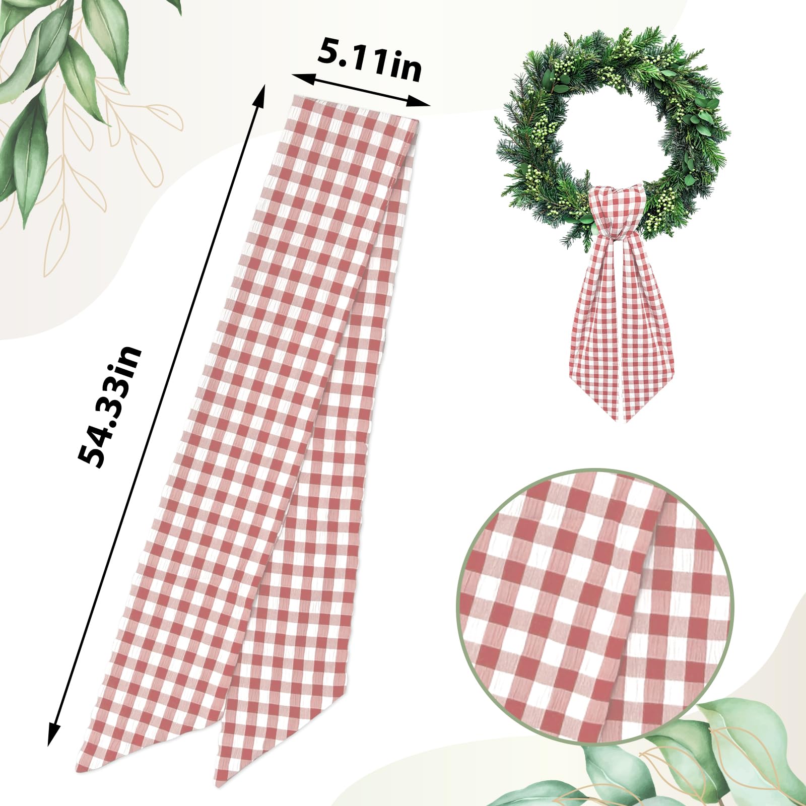 Ftuuo Pink Buffalo Plaid Wreath Sash for Front Door Seersucker Wreaths Satin Sash Burlap Garland Ribbon Accessories for Wreath Yard Doorway Indoor Outdoor Bow Bridal Shower Home Decor,5.1 x 54.3