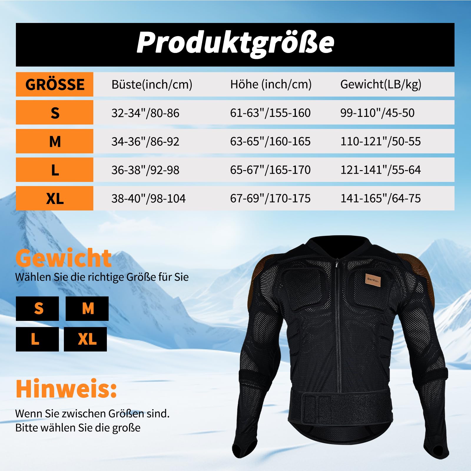 BenKen Schutzausrüstung Ski Weste Rückenprotektor, Outdoor Sport Anti-Kollision Rückenprotektor Skateboard Skifahren Eislaufen Mountainbike Motorrad Off-Road Jacke