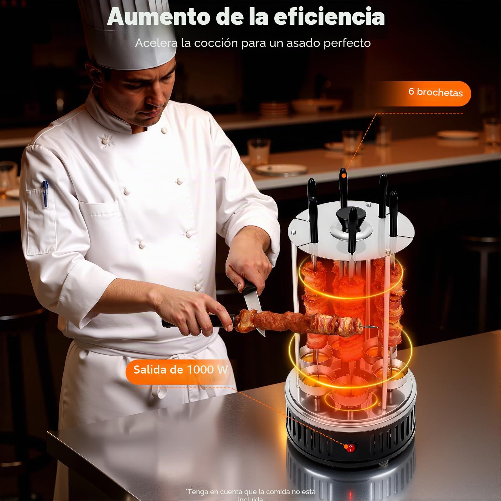 Barbacoa vertical eléctrica de 1000 W con 6 pinchos Independiente Parrilla eléctrica vertical de acero inoxidable con bandeja de gotas de aceite, parrilla vertical para barbacoas, picnics