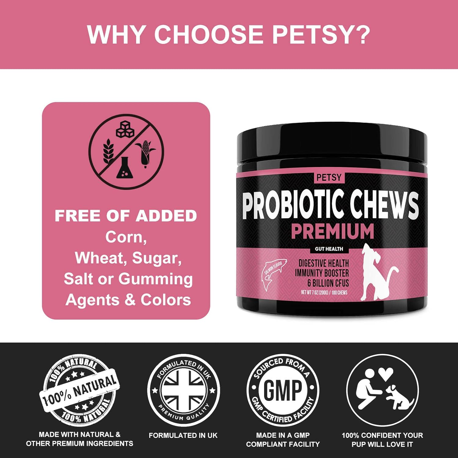 Probiotics for Dogs 5BIL CFUs FOS, PreBiotics, 12 Strains Good Bacteria