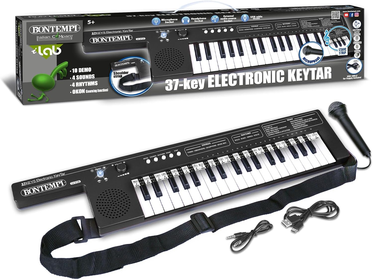 Bontempi | KeyRhythm - 37 Keys Keytar with Shoulder Strap and Rechargeable Battery for Unlimited Music Freedom