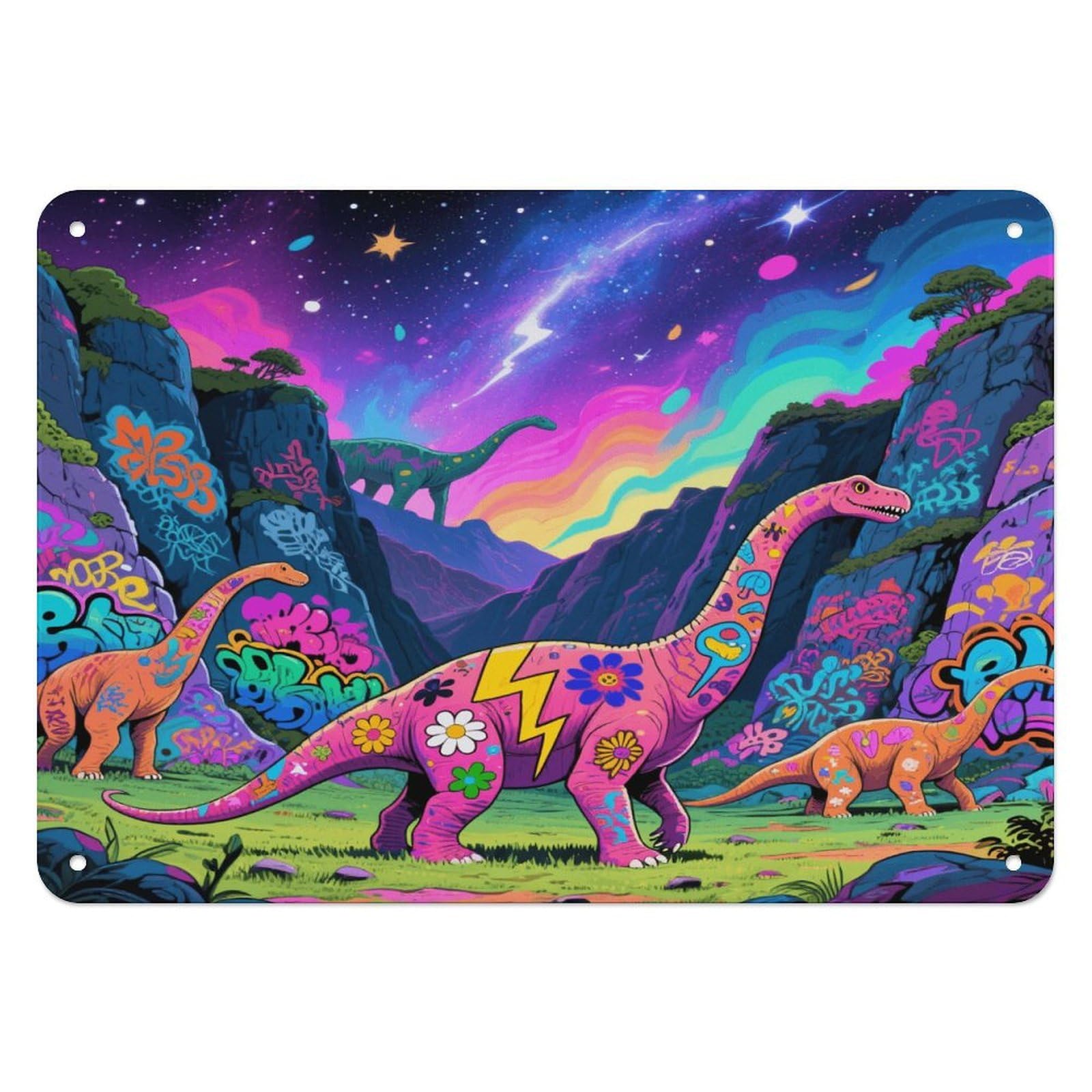 Fekiloot Style Graffiti Dinosaur Wall Decor Iron Painting Metal Sign