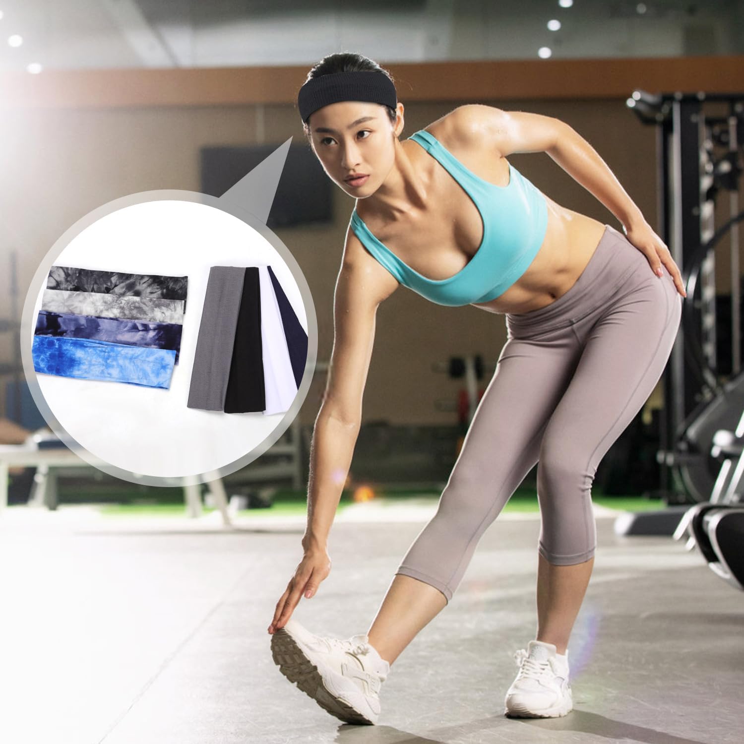 8pcs Sports Headbands, Unisex Sport Hairband Stretchy Sweatbands Fashion Anti-Slip Breathable Sport Hair Wrap Bands for Women Men Thick Thin Hair Workout Yoga Running Cycling (Style B)