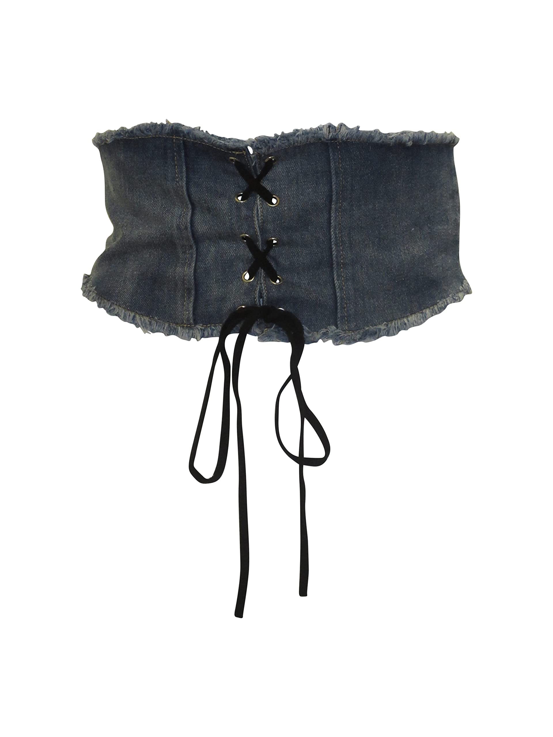 RECYCLED DENIM LACE- UP RETRO WAIST CORSET BELT ONE SIZE