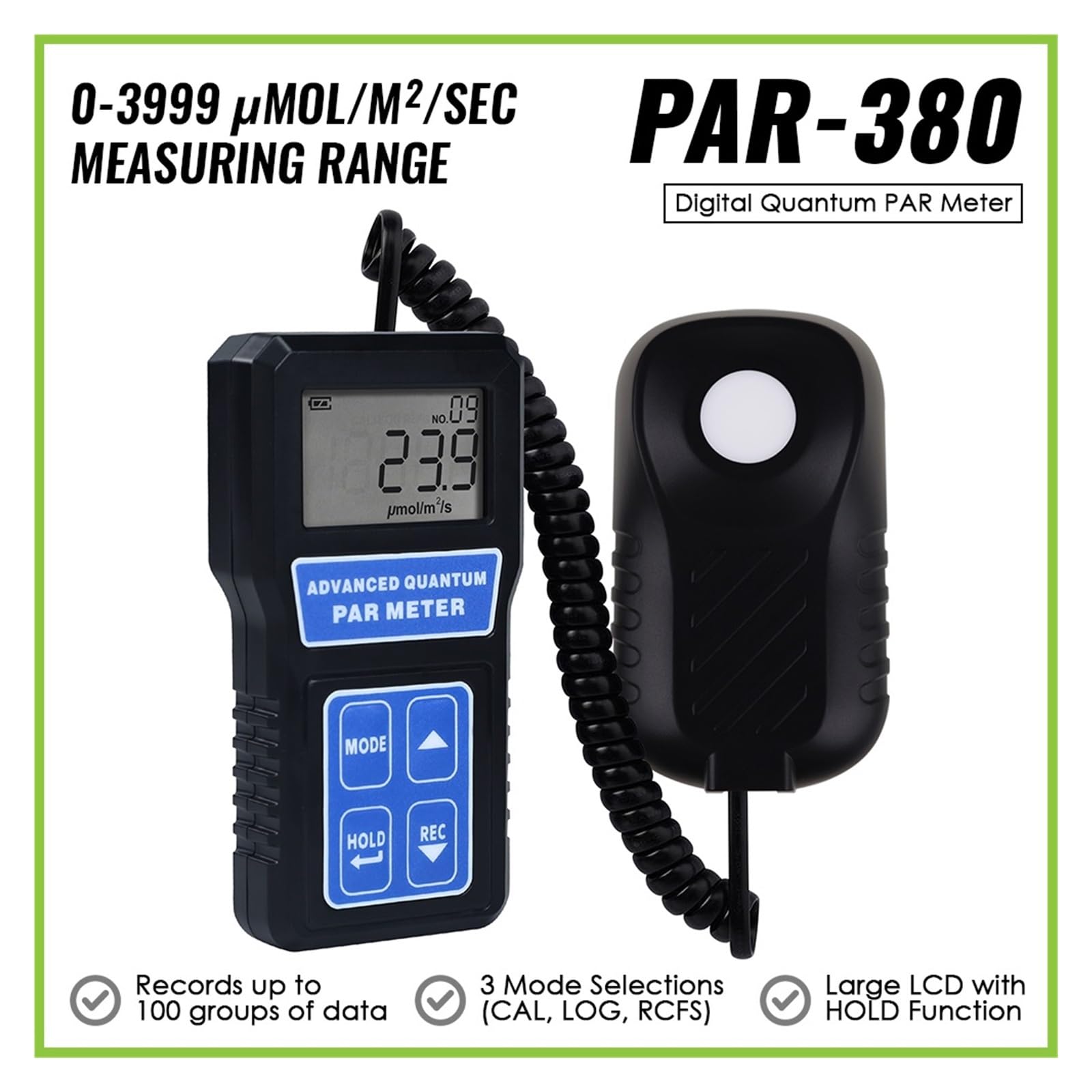 Espectrofotómetro, Medidor PAR De Luz PPFD, Medidor De Fotosíntesis De Longitud De Onda De 400-700nm Con Selección De Modo De Sensor, Probador De Luz LCD Grande(B)