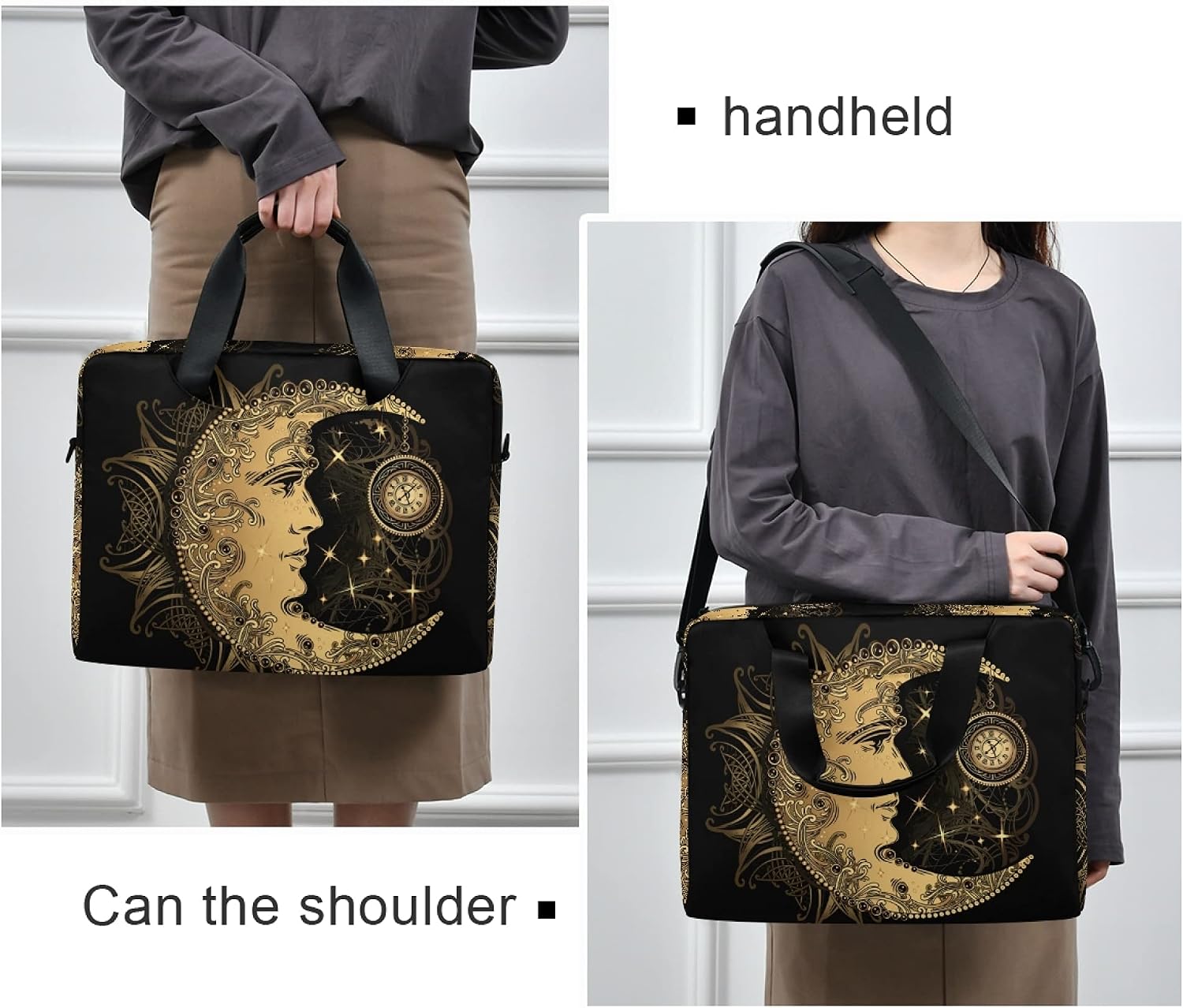 ALAZA Boho Crescent Moon Sun Mandala Laptop Case Bag Sleeve Portable Crossbody Messenger Briefcase w/Strap Handle, 13 14 15.6 inch