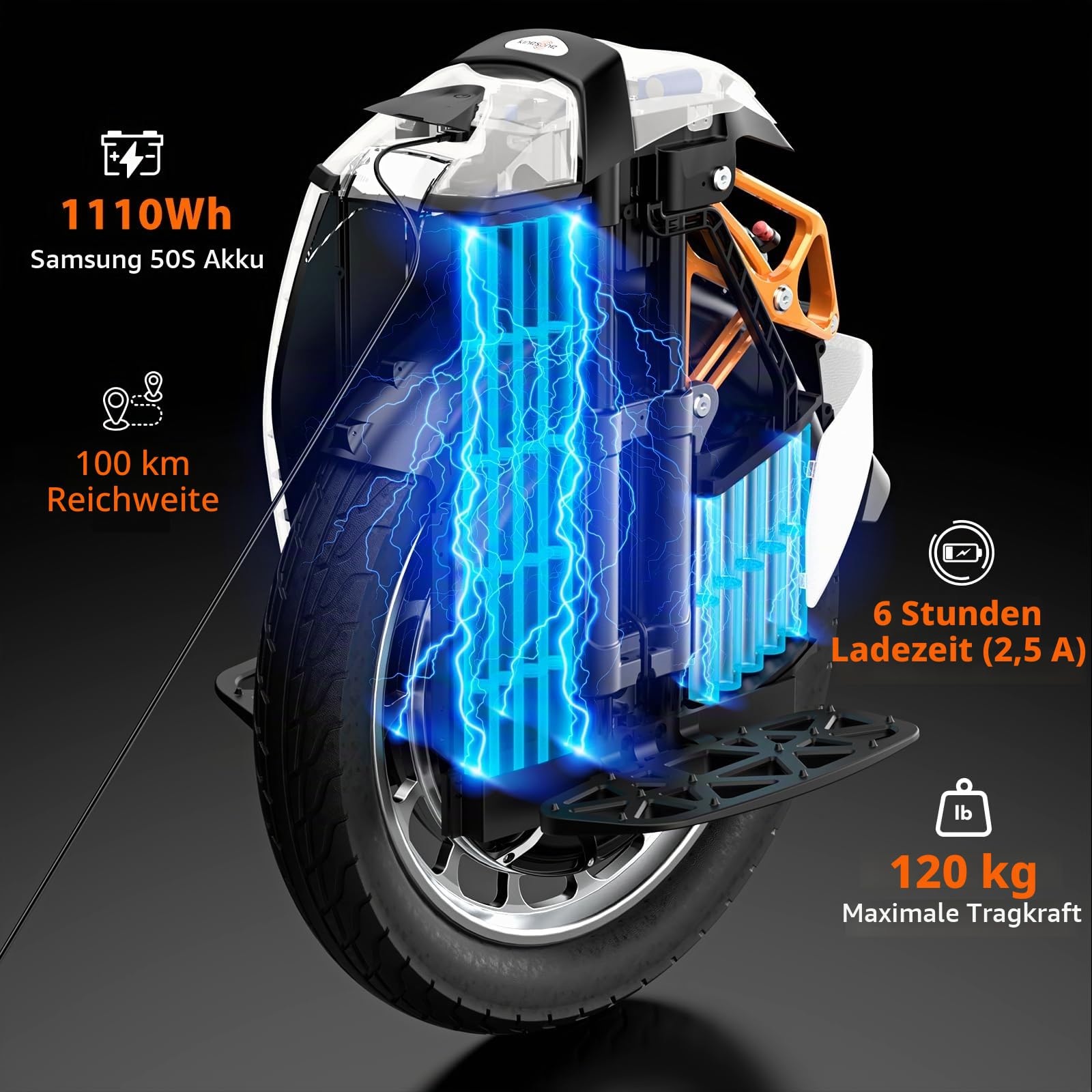 KINGSONG Elektrisch Einrad S18 Pro + White 1110Wh, Motor 2200W, Reichweite bis zu 80km, Begrenzte Geschwindigkeit 25km/h, Reifen 18",