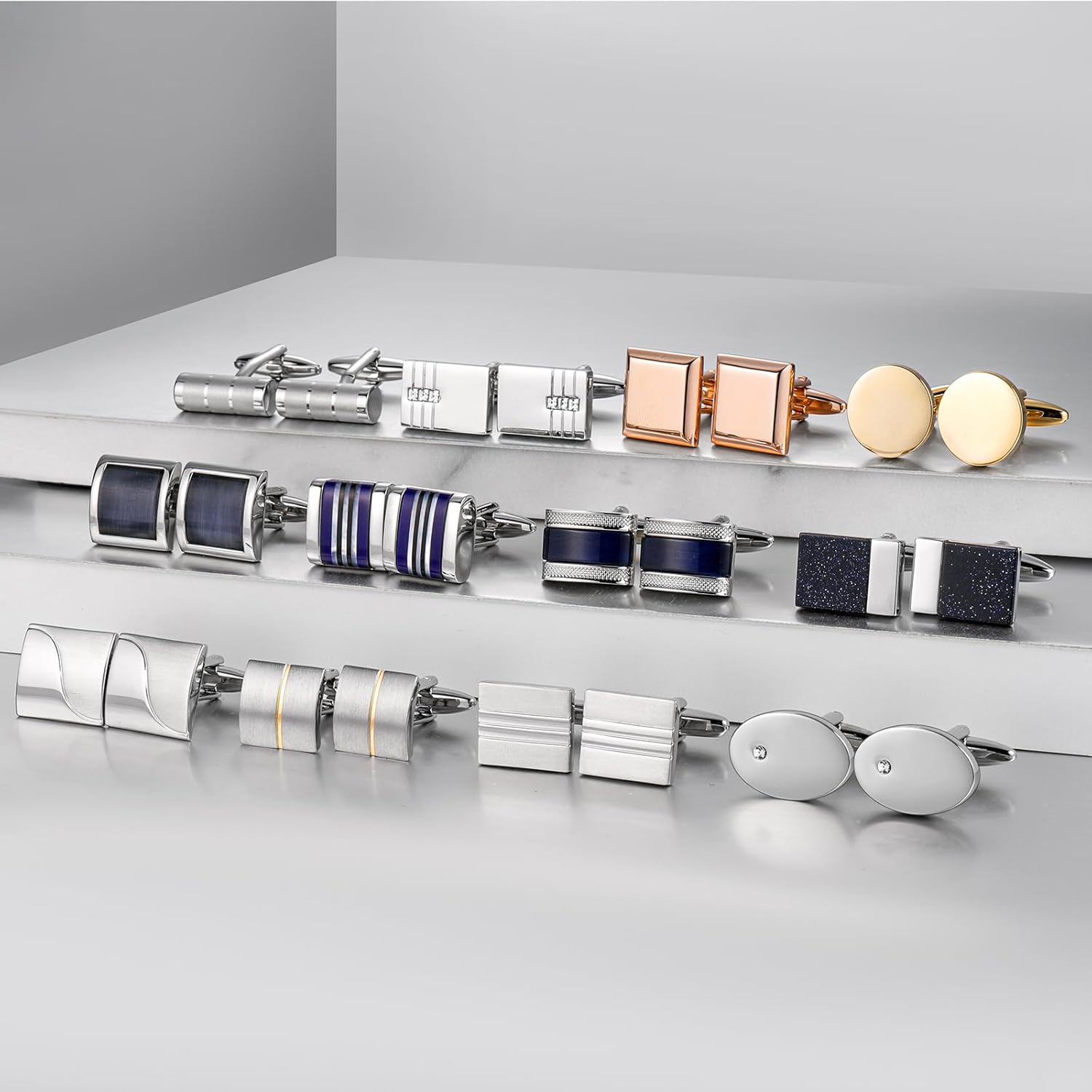 HAWSON 12 Pairs Cufflinks Set for Men, Classic Silver Gold Tone Cuff Links for Mens Suits Tuxedo Shirts - Elegant Box Included - Image 2