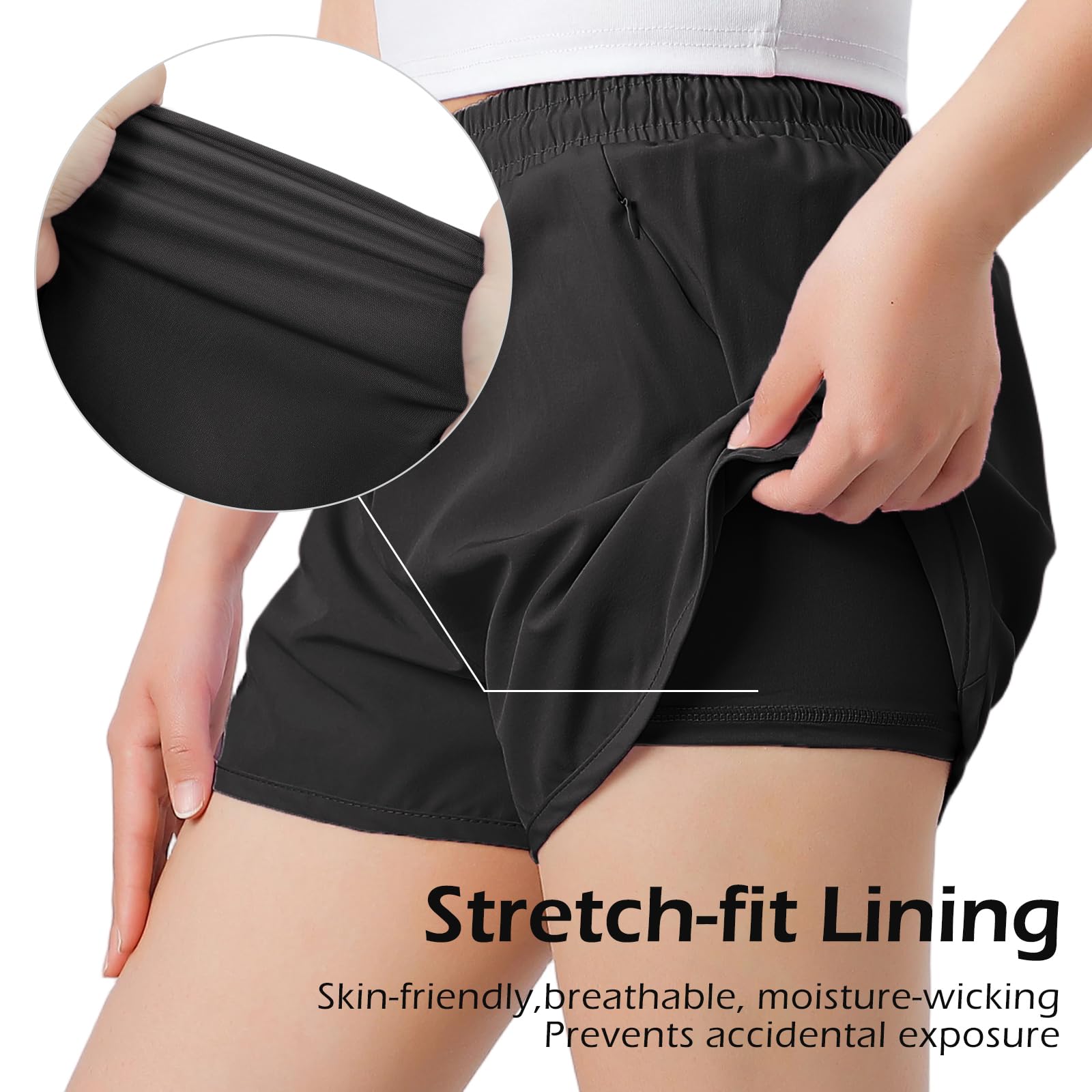 2 en 1 Femme Running Short de Sport été pour Fitness Jogging Entraînement Poche avec Zippées
